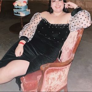 Black with pearls puffy sleeve dress